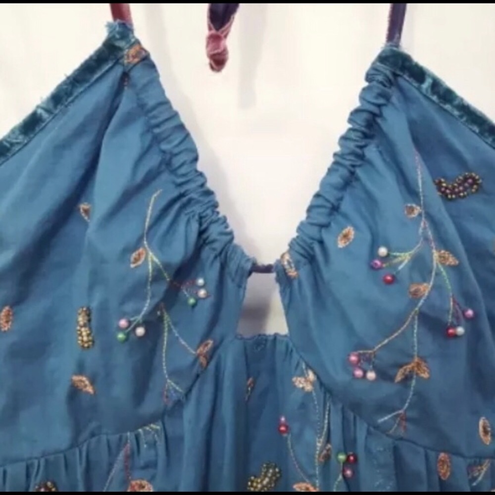 Cynthia Steffe Boho Beaded Blue Cotton Sun Dress